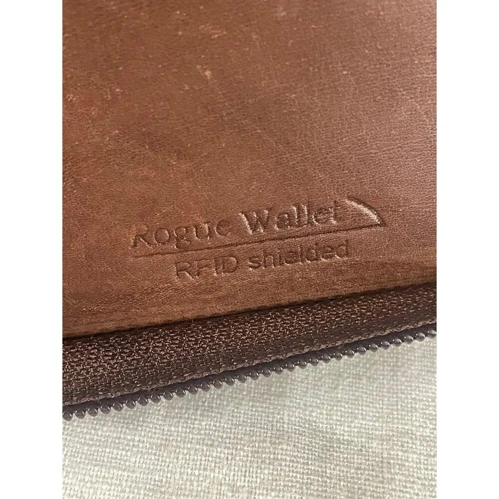 Rogue Wallet Brown Leather RFID Shielded Zip Travel Organizer Wallet Clutch